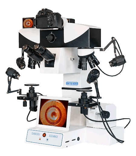 A forensic comparison microscope lets examiners view two samples in one optical relationship